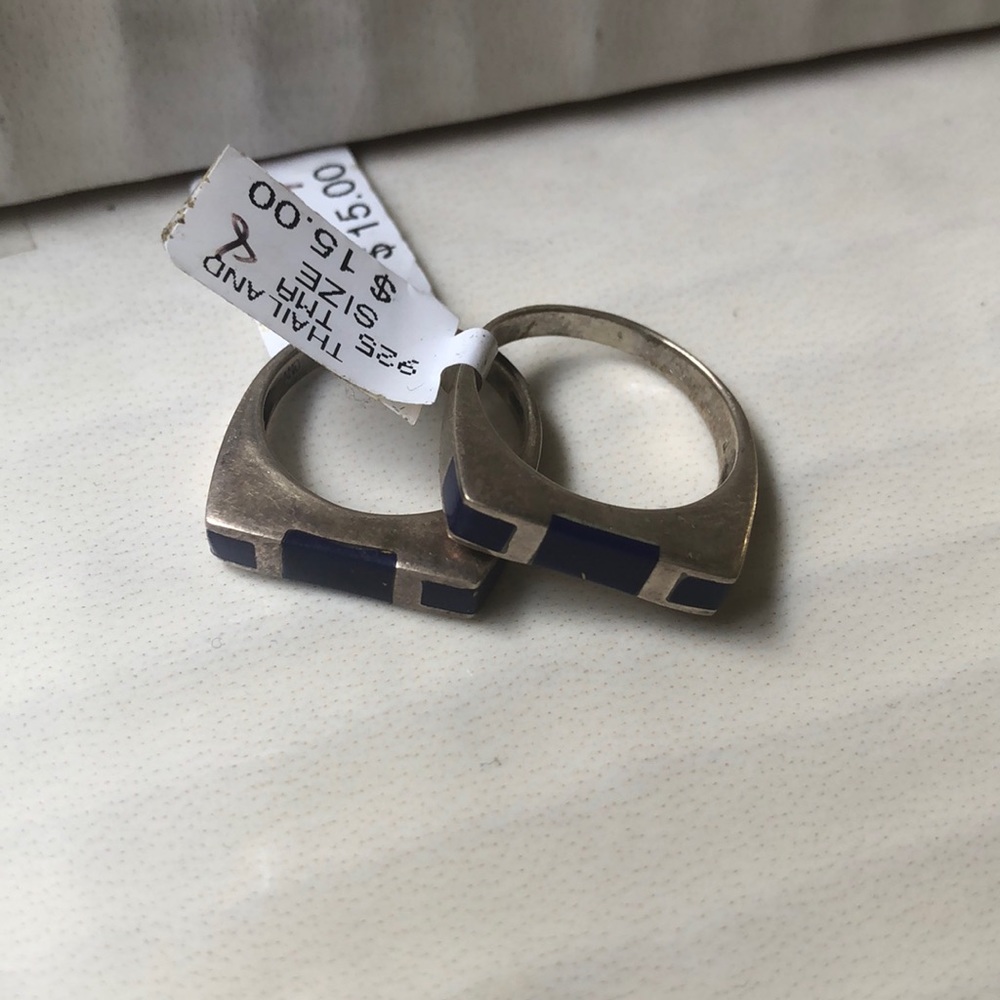 Sterling Silver Blue Geo Rings - New w/ Tags
